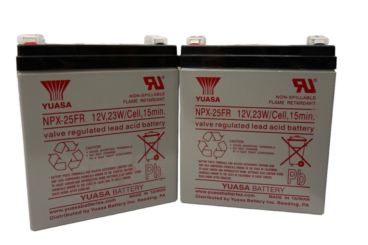2 Genuine OEM Yuasa NPX-25FR 12V, 5Ah, 23WPC 15min Lead Acid