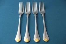 4 Salad Forks Yamazaki CARA GOLD Stainless Japan LIGHT USE 6 5/8"