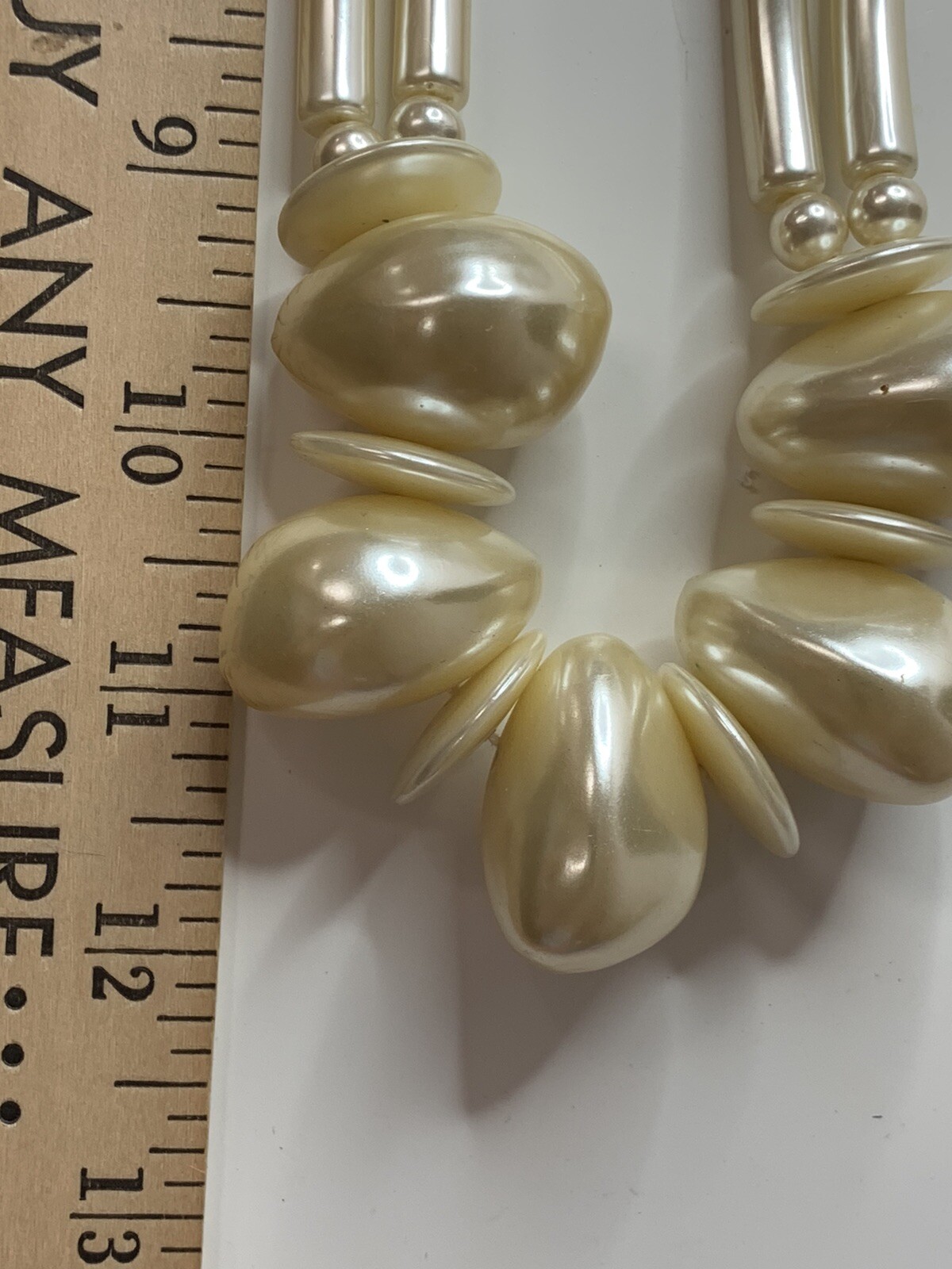 White Beaded Statement Large Necklace - image 7