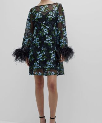 $760 Jovani Women's Black Floral Feather Long Sleeve Mini Dress Size 2 |  eBay