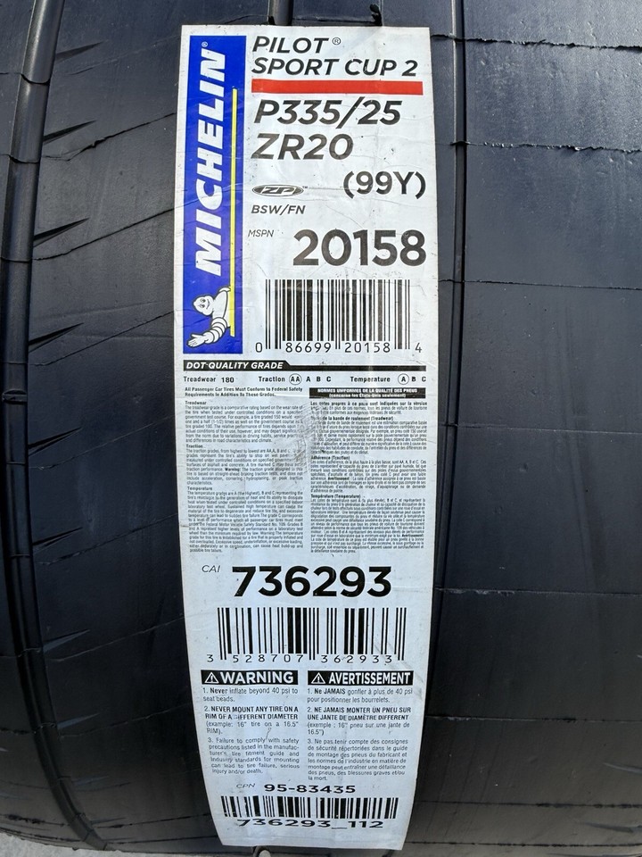 4X NEW Michelin Pilot Sport Cup 2 ZP Corvette Tires 2X 335/25ZR20 2X ...
