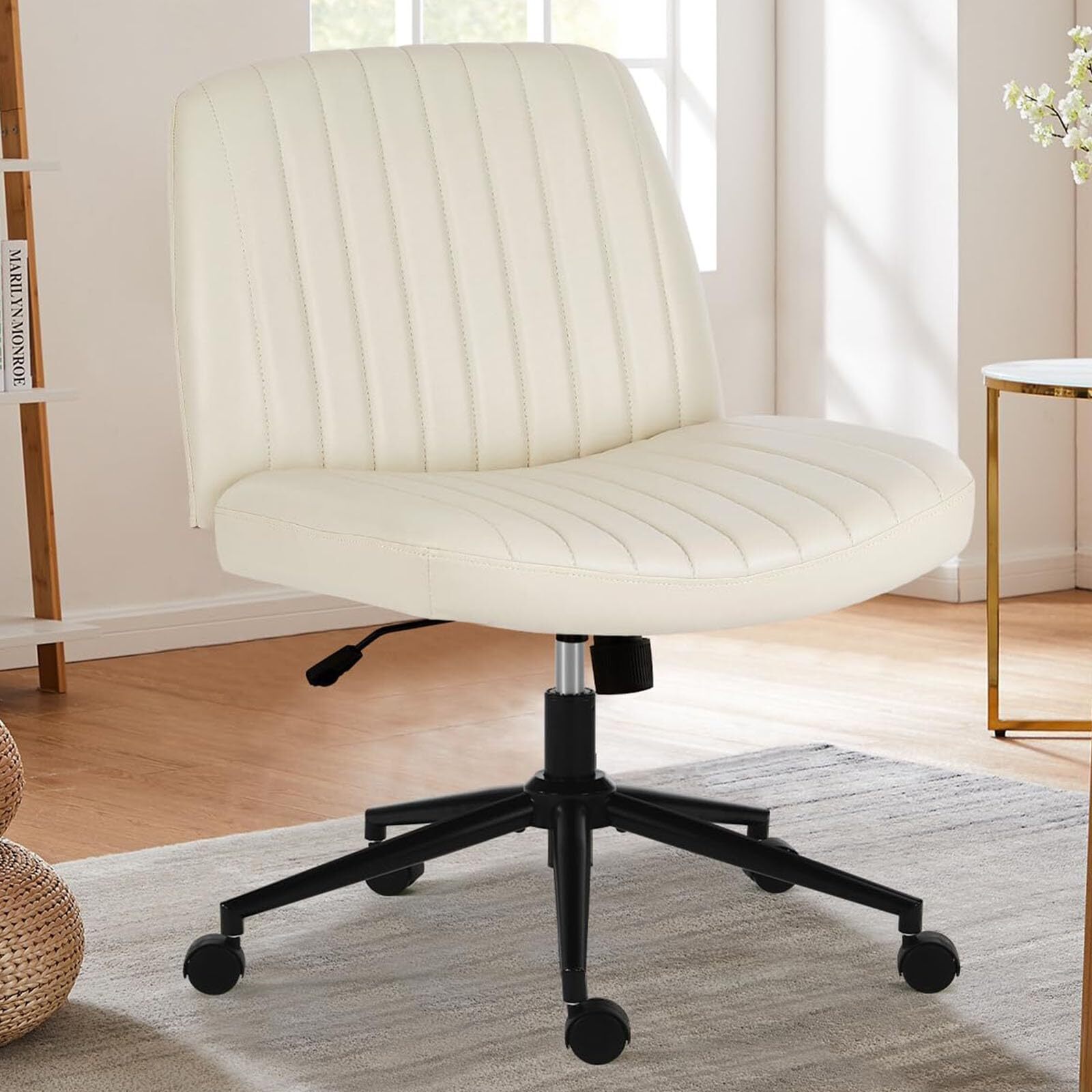 Criss Cross Armless Office Chair with Swivel Wheels and Leg Design
