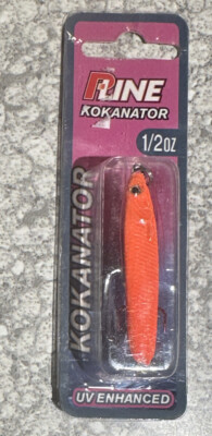 P Line Kokanator 1/2 OZ Fluorescent Orange Trout Vertical Jig Kokanee Trout  Ice