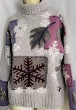 Northern Isles Embroidered Wool Angora Turtleneck  Sweater Cottagecore Snow S