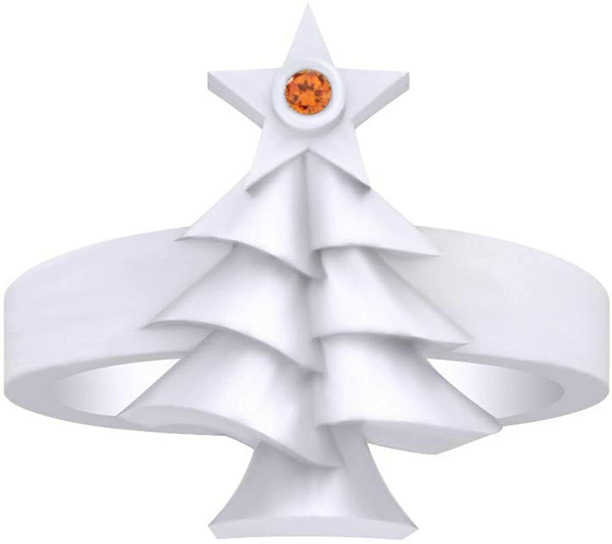 Simulated Diamond Citrine Tree & Star Ring 925 Sterling Silver For Women's