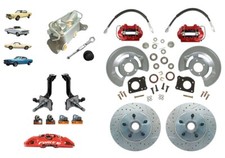 Ford Mustang 1964.5 Kit de frenos de disco delanteros sin alimentación con husillos de alta resistencia, rojo