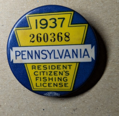 Ancien insigne de permis de pêche citoyen résident de Pennsylvanie