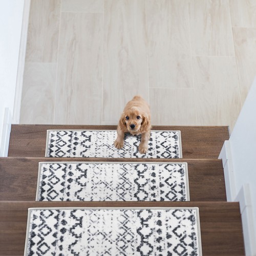 Rugshop Rug for Stairs Distressed Bohemian Non-Slip Stair Treads Mats Set Cream - Picture 7 of 10