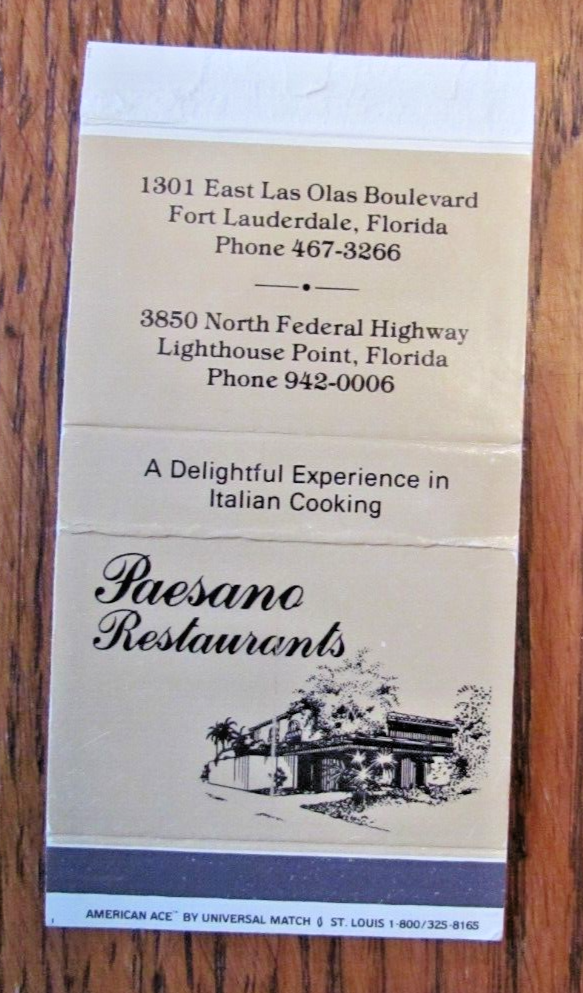 AMERICAN ACE MATCHBOX COVER PAESANO FORT LAUDERDALE LIGHTHOUSE POINT