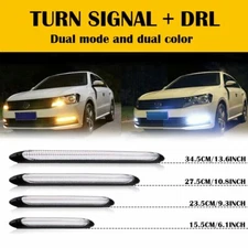 2PCS Amber Flowing Turn Signal White Car DRL Daytime Running LED Strip Light Bar