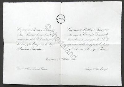 Wedding invitation Miss Andrea Rosciano with the lawyer Enzo Roma - Toirano 1910