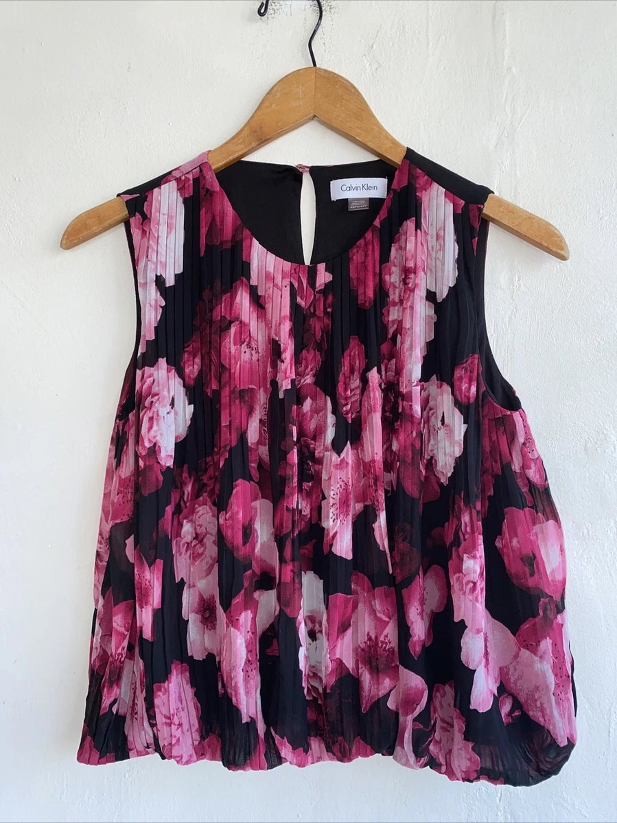 Calvin Klein Women s Blouse Petite Small PS Black Pink Floral