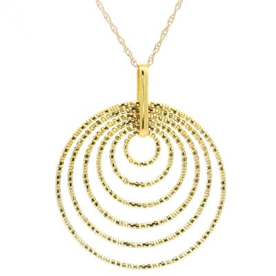 Italienische 14k Gold strukturierte konzentrische Kreis Anhänger Seil Gliederkette Halskette
