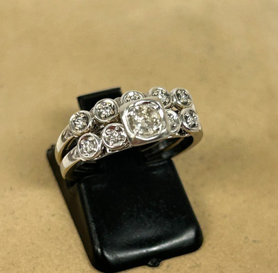 VINTAGE STIL 14K WEISSGOLD 1/4 CT TW DIAMANT BRAUTRING SET GRÖSSE 6