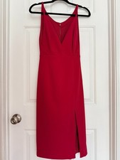 Lulus Womens Small Fuchsia Midi Dress Open Back Side Slit Cocktail Party