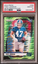 PSA 10 Theo Johnson 390 Neon Green Pulsar Football 2024 Panini Prizm