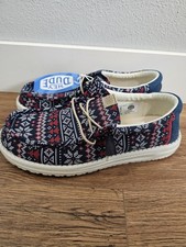 Hey Dude Wally Mens 9 Navy Winter Ugly Sweater Christmas Slip On Shoes Loafers