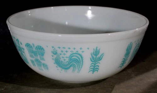 Pyrex 404 Turquoise Blue Amish Butterprint 4qt Mixing Serving Bowl EUC