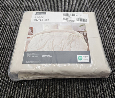 AM12-0038 3pc Cream Queen Size Duvet Cover Pintuck Pleated Duvet Cover Queen