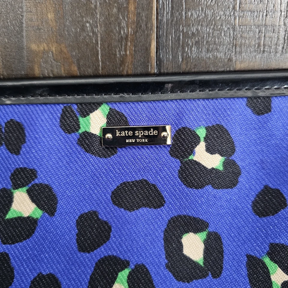 Kate Spade Delgado Universal Azul Emperador Leopardo Cosmético Maquillaje Bolsa Manga Cremallera Foto 2 de 4