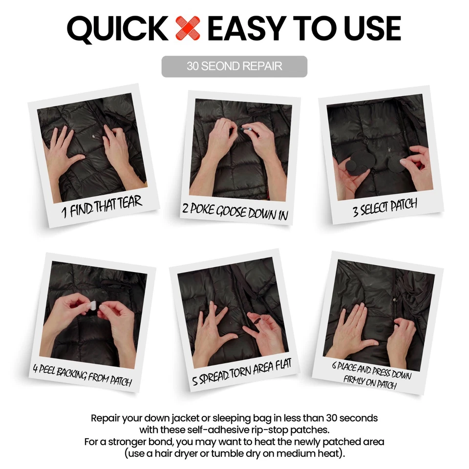 Kit de parches de reparación de chaqueta de plumón - Autoadhesivo impermeable fijación de nailon - ¡27 colores! Foto 4 de 4