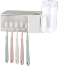 5 Slots Wall Mount Toothbrush Holder with Cover, Self Adhesive Toothbrush Sto...