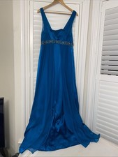 BNWOT Monsoon Silk Full Length Teal Blue Prom Ball Cocktail Dress Size UK 16