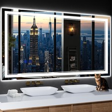 55"x30" Bathroom Mirror with Anti-Fog, Stepless Dimmable Lights, 3 Color Mode...