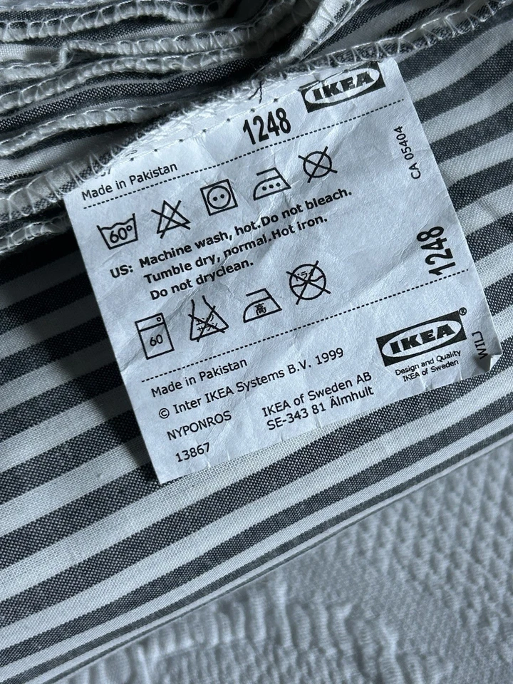 Funda Nórdica Ikea NYPONROS Gris Blanco Rayas Algodón Cama KING Foto 3 de 3