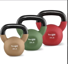 NEW Yes4All Kettlebell Set (20, 25, 30lb) 75 LB Total Neoprene Home Gym 