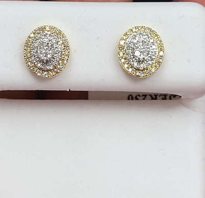Deal! Oval-Ohrstecker 10 Karat Gold 0,27 kt natürliche echte Cluster-Diamanten 8 mm