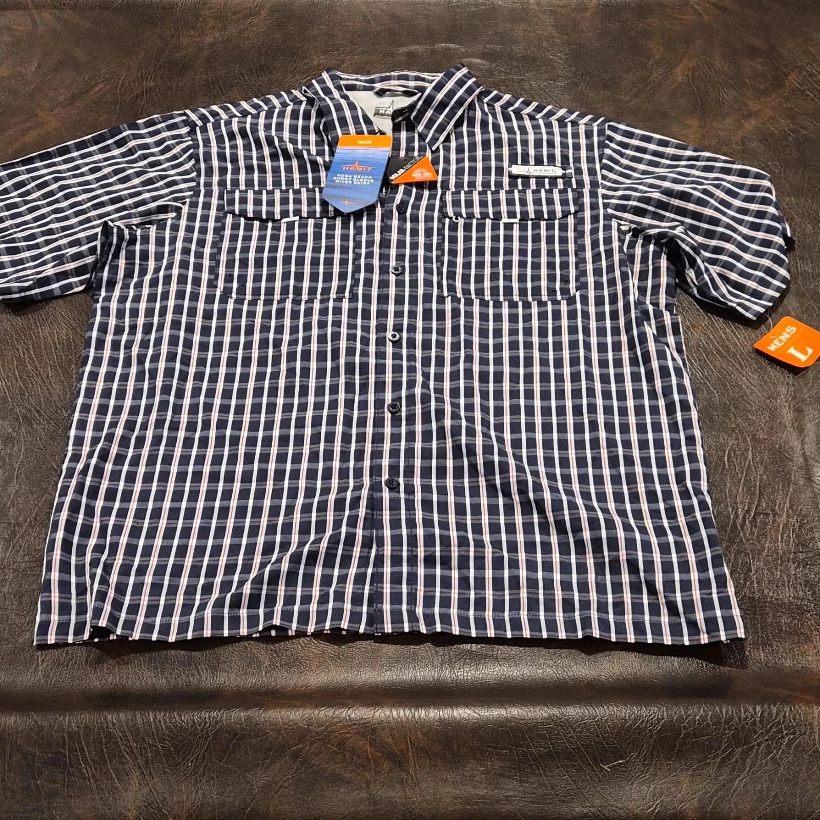 Habit Kona Beach River Shirt UPF 40+ Quick Dry Plaid Fish Finder Men's L B297