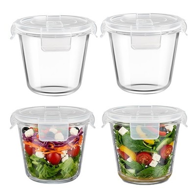 H.JSS WDJS 3Cup Round Glass Food Storage Containers with Airtight lids, 23oz ...