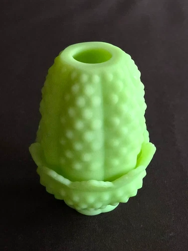 Fenton Lime Green Custard Hobnail Uranium Glass Fairy Lamp Vintage