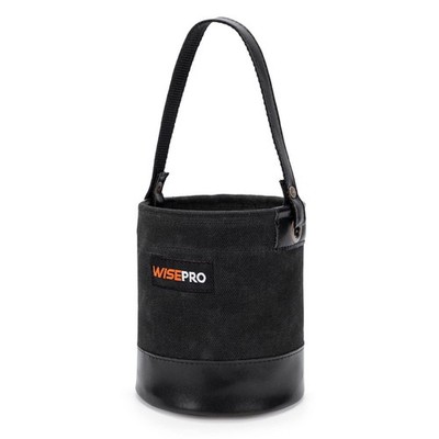 WISEPRO Canvas Mini Tool Bucket, 6 Inch Bag with Leather Black 