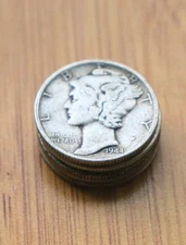 Mercury Dimes 1916-1945 Mixed Dates 90% Silver Coins, Lot of 5