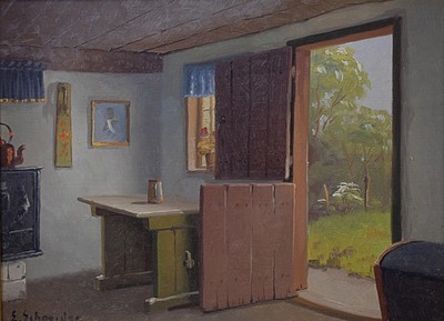Emile Philippe Auguste Schneider A Farmhouse Interior Ölgemälde um 1910 Frankreich