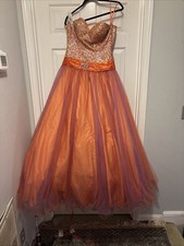 Vintage Jovani Size 4 Ball Gown Sequin Top Orange And Purple Netting Big