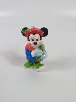 Vintage Schmid Mickey Mouse Carrying Wreath Christmas Ornament Ceramic