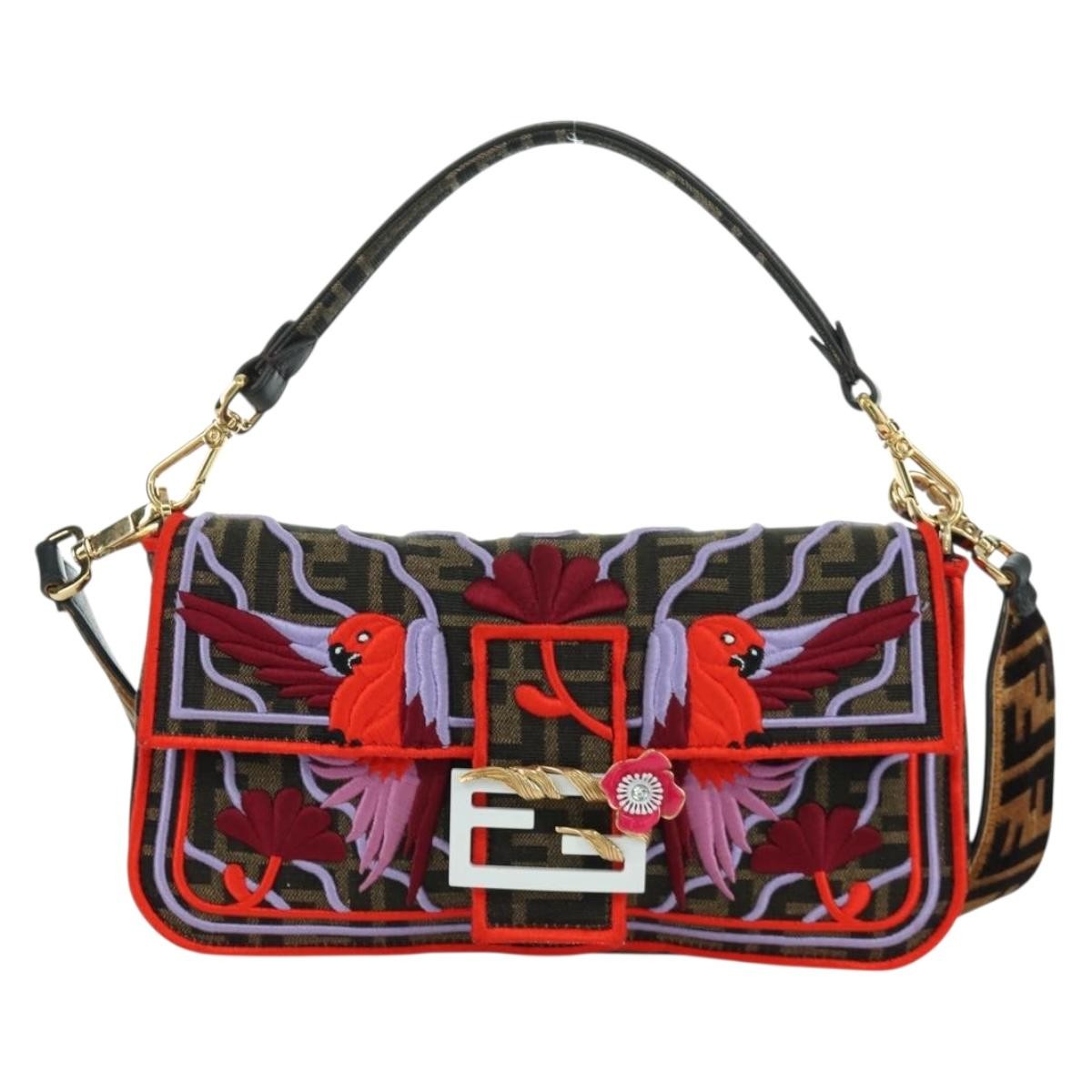 FENDI Zucca Canvas Mamma Baguette Shoulder Bag Brown Black Auth