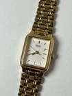 Vintage Seiko Tank Watch Women V401-5129 17mm White Dial Gold Bracelet