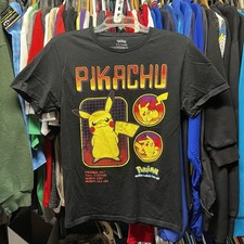 Pok mon Pikachu Graphic Youth Small Black T Shirt Electric Yellow Pre Owned