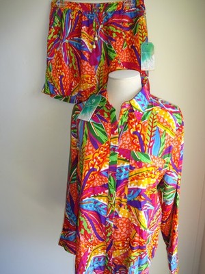 NWT New 2 Pc Womens True Destinations Resort Wear Top Shirt & Shorts M Tropical