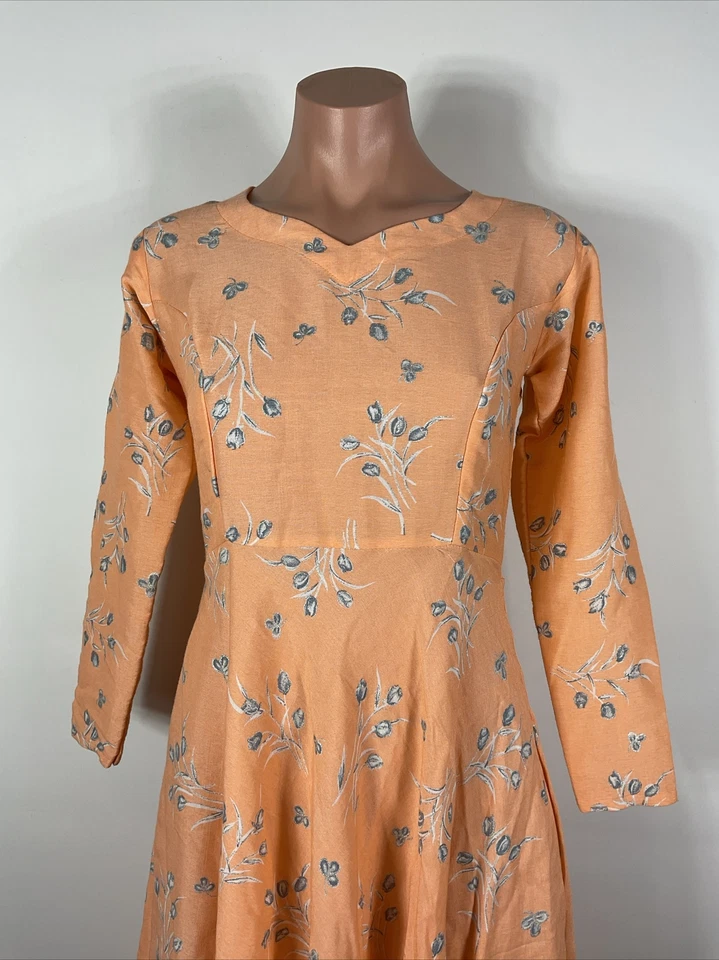 Винтажный 60-х 70-х кафтан психоделический мод платье хиппи фестиваль персиковый цветочный S/M - Изображение 2 из 4