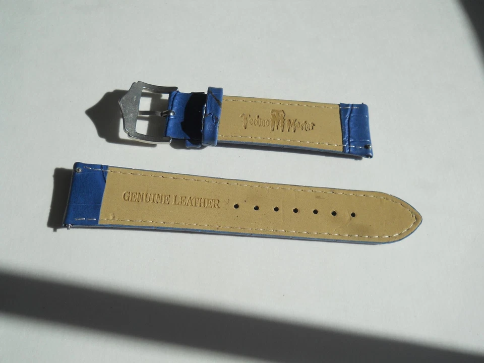 Correa de reloj Techno Master genuina 22 mm nueva sin etiquetas azul de cuero genuino correa de 2 piezas Foto 4 de 4