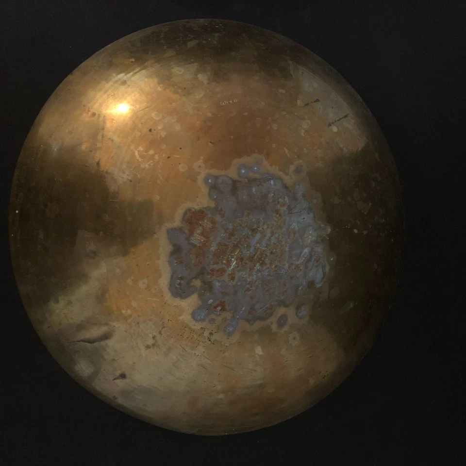 Cuenco templo taoísta vintage de principios del siglo XX latón China grabado a mano 25,5 cm Foto 4 de 4