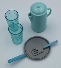 Our Generation Doll Kitchen 18" Teal Blue Pitcher Glasses Frying Pan Lot