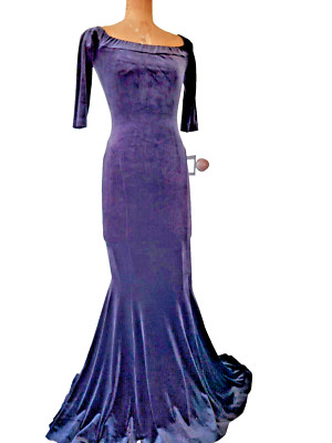 Norma Kamali velvet BLACK mermaid off the shoulder gown dress Size S/36