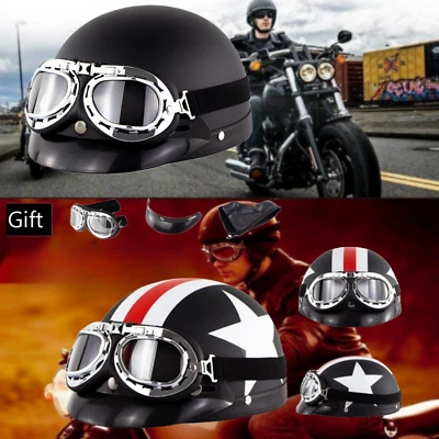 Helm Halbschale plus Brille Motorradhelm Retro Oldtimerhelm mit Visier Brille DE