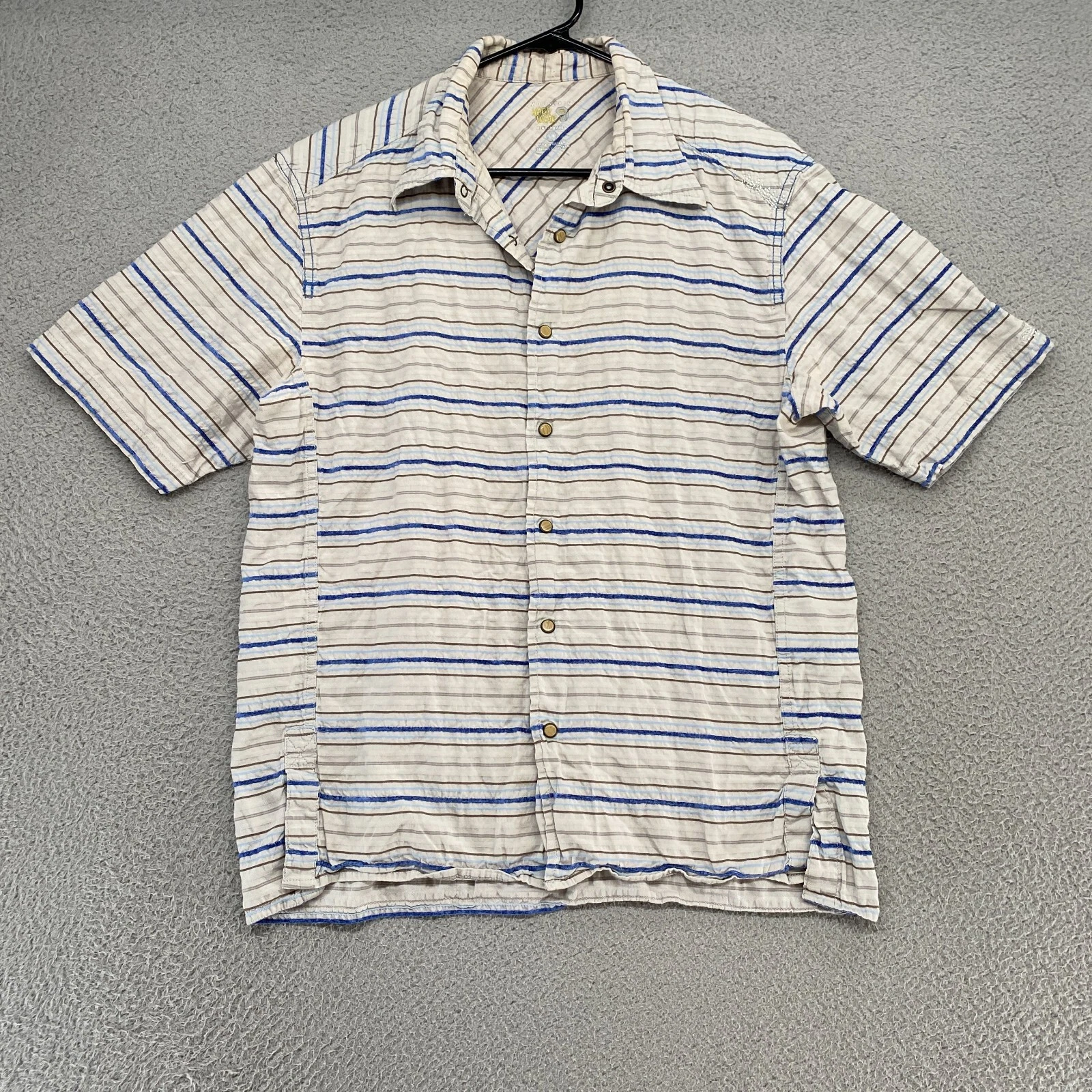 Mountain Hardwear Shirt Mens Large Hiking Outdoor Snap Up Striped Short Sleeve